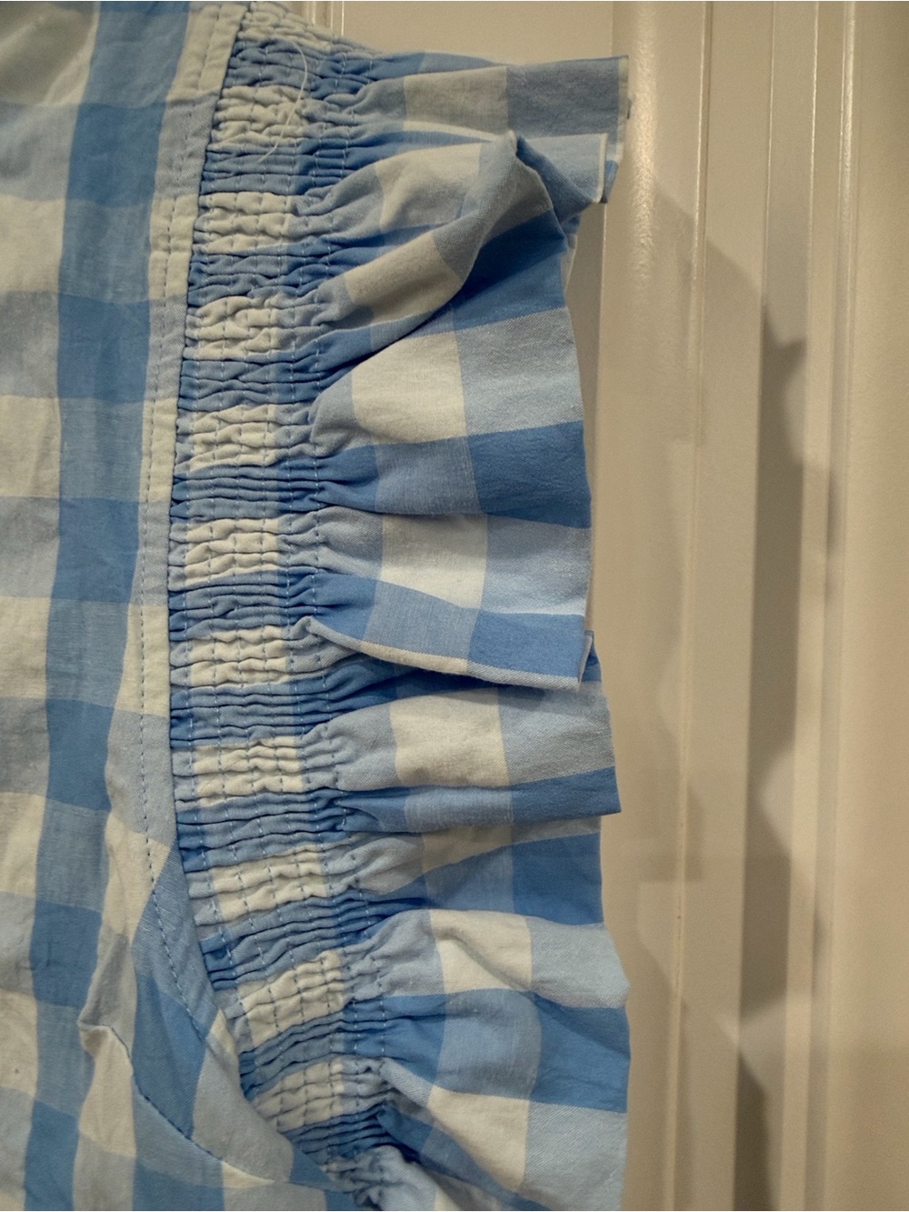 EUC The Impeccable Pig Blue and White Gingham Ruffle Sleeve Top - Picture 3 of 6